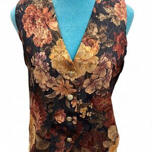 Vintage Women's Anxiety Burgundy and Black floral vest